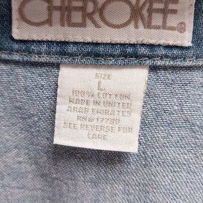 Cherokee Denim Mini Dress L Button Front Sleeveless Skater Blue