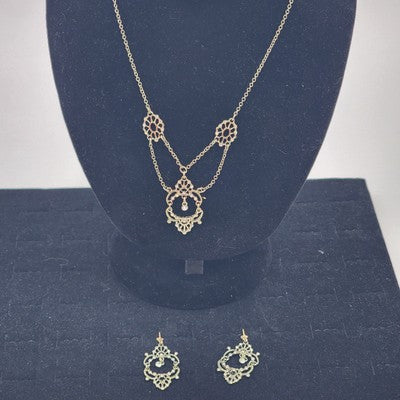 Avon Gold Tone Forever Paula Abdul Filigree Embellished Necklace & Earring Set