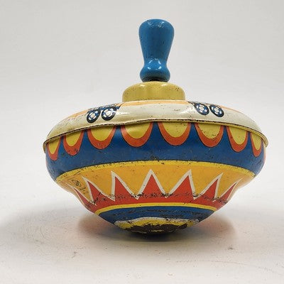 Metal Tin Toy Spinning Top with Circus Animals 6" by Ohio Art USA Vintage 1960s