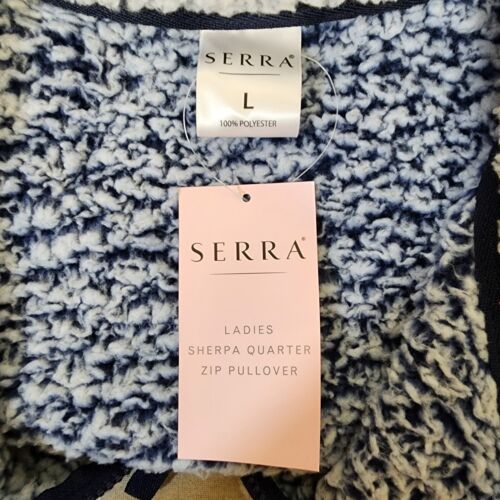 Serra Lady Sherpa Quarter Zip Pullover Coat NWT Large Muffler Pocket Blue Frost
