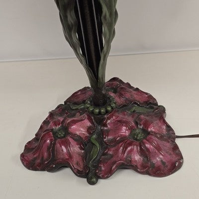 Victorian Bell Shape Fringed Table Lamp Poppy Plant Shape Body 2 Bulbs 30" Tall