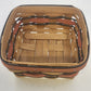 Longaberger Handwoven Natural Wood Basket Red Accent 6.75" Sq Dresden OH 2009