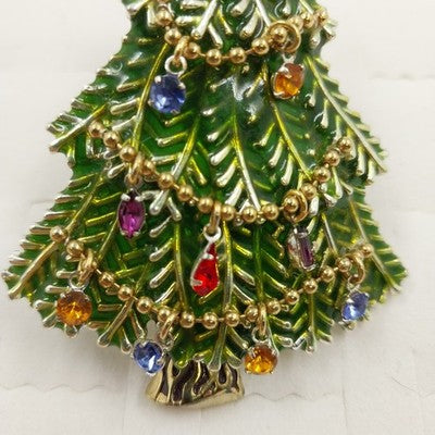 Avon 2008 5th Annual Christmas Tree Brooch w Multicolor Round & Star Rhinestone