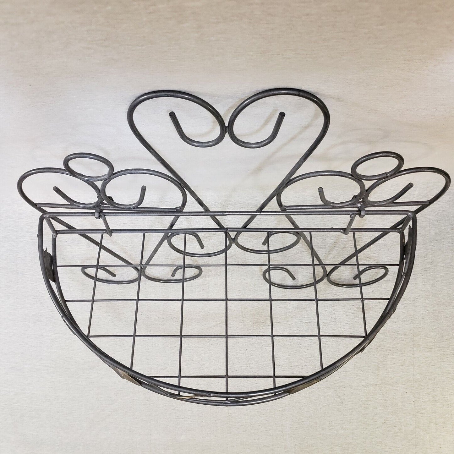 Ornamental Gray Wire Wall Shelf Basket Leaf Pattern Metal Storage