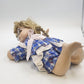 Porcelain Girl Doll Blonde Braids Glasses Blue Plaid Dress 14" Reclining Pose