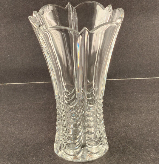 Christopher Stuart CTU1 Vase Clear Crystal Flare Pattern Scalloped 7.75" Vintage