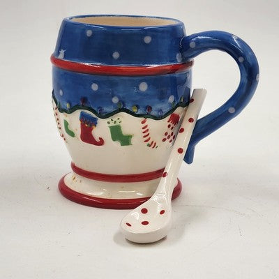 Kirkland's Christmas Hot Cocoa Mug w/ Stocking Lights & Stirring Spoon