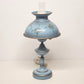 Metal Toleware Hurricane Lamp Glass Chimney MCM Desk Table Blue 18" Vintage