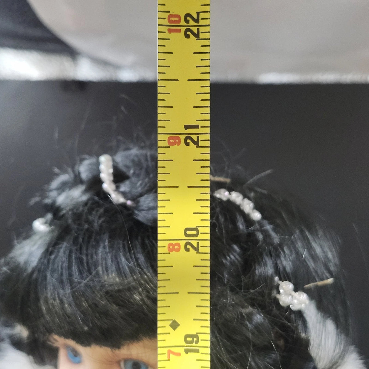 Porcelain Victorian Woman Ice Skater Doll White Faux Fur Gown Purse 21" Vintage