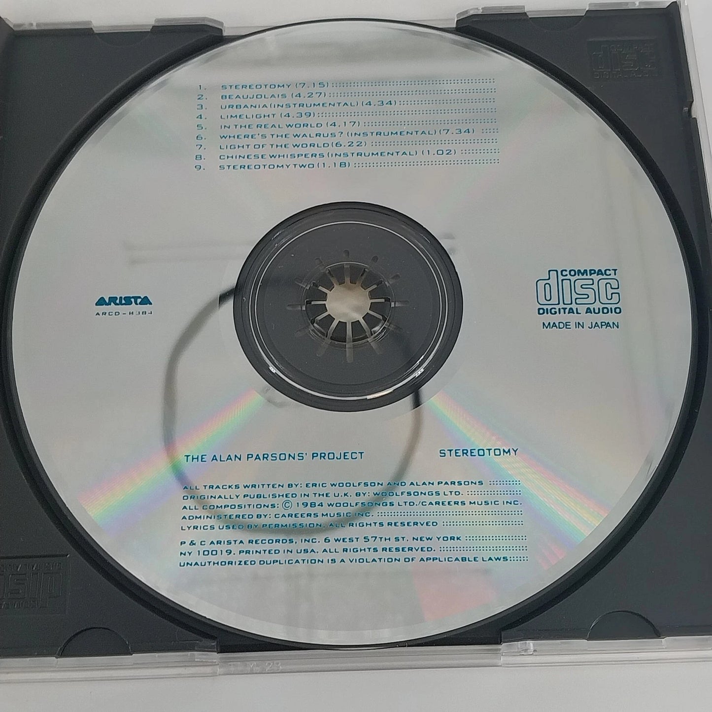 The Alan Parsons Project Stereotomy CD Arista Progressive Rock 1985 (1984) Album