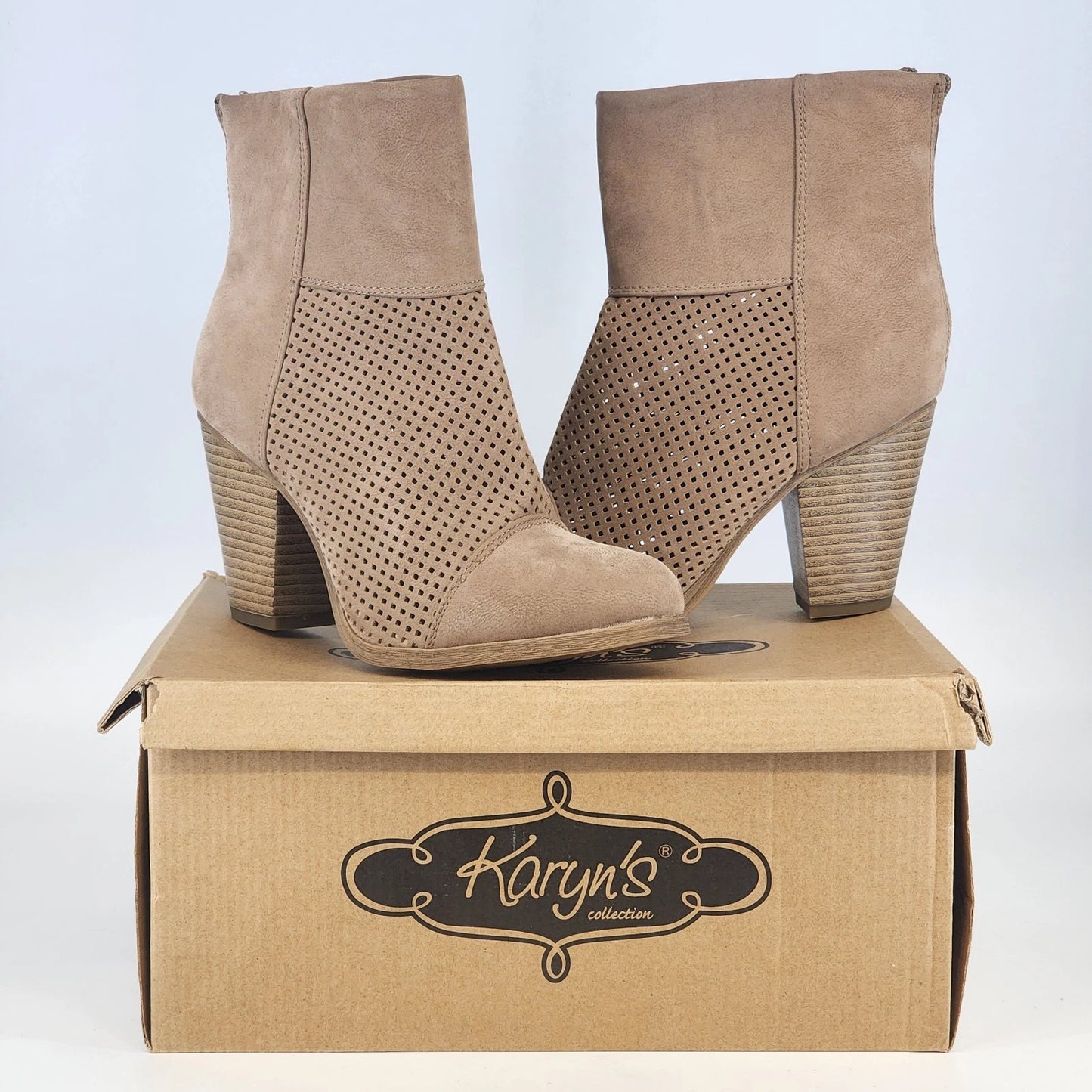 Karyn’s Collection Ankle Boots Womens 8 Brown Block Heel Zip Faux Leather Bootie