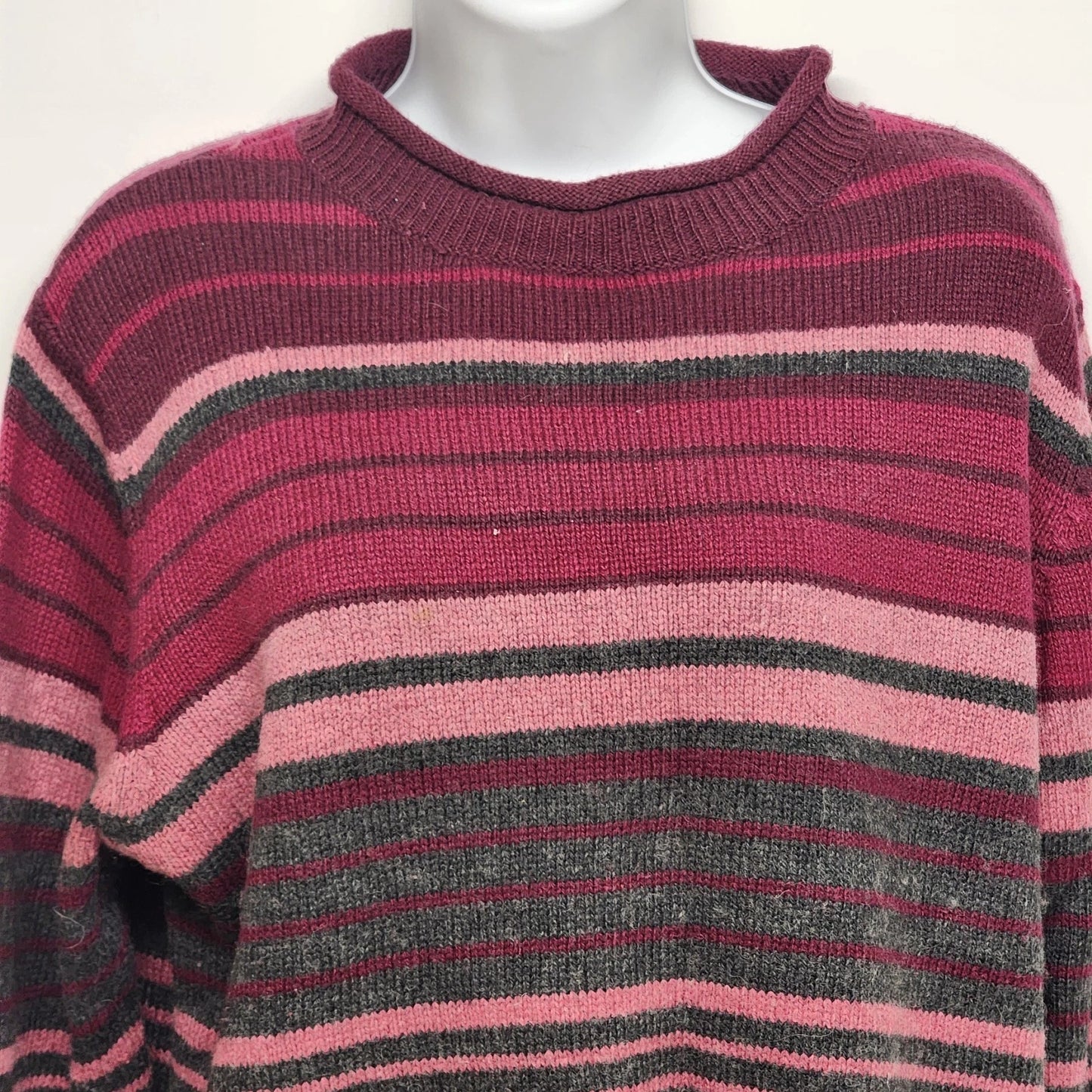 Fashion Bug Women's Sweater Pink M Striped Medium Ramie Wool Blend Soft China