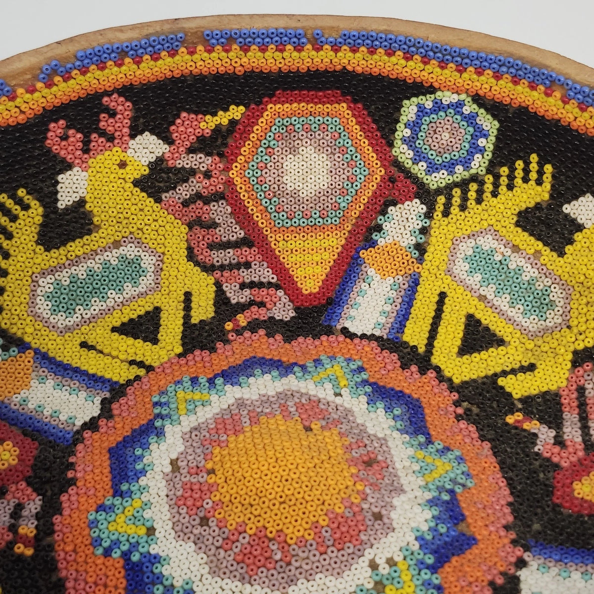 Huichol Wixárika Beaded Gourd Bowl Animal Geometric Folk Art 8" Mosaic Mexico