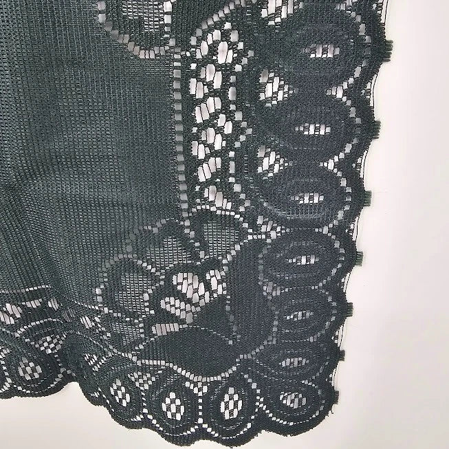 Green Table Runner Cut Lace 34" Table Cover Vintage Forest Linen Vintage