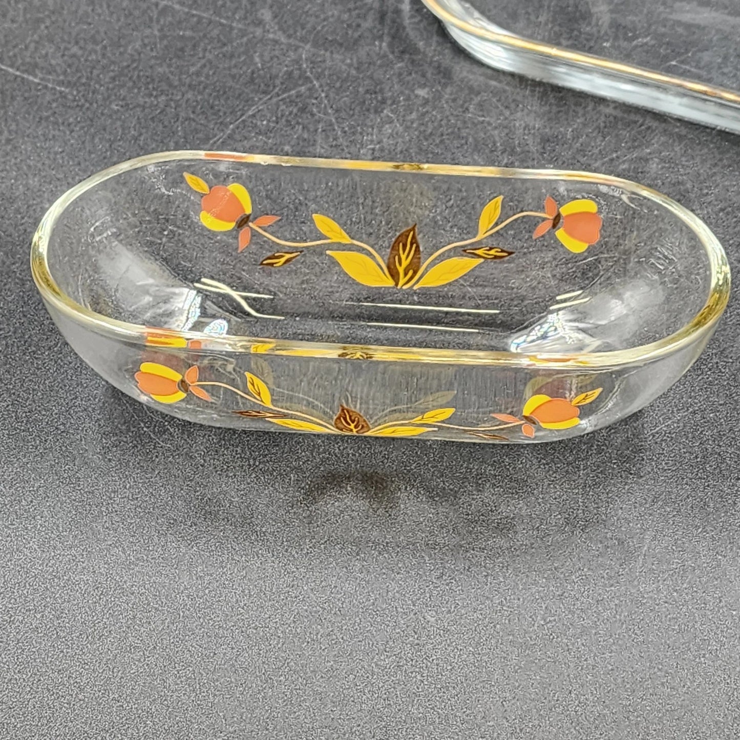 Autumn Leaf Glass Covered Butter Dish 1/4 Lb Hall's Superior Jewel Tea MCM Vtg