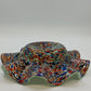Hand Blown Art Glass Ruffled Bowl White Cased Multicolor Spun Spatter 12" Wide