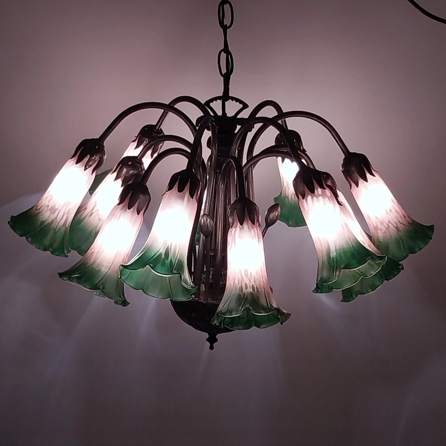 Meyda Tiffany 12 Light Pond Lily Glass Chandelier Vintage
