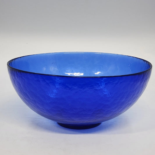 9.5-inch cobalt blue Murano art glass bowl with textured exterior and footed base