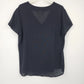 Lloyd Williams Black Button Front Blouse Women's Medium V Neck Short Sleeve Top
