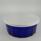 Arcoroc France Cobalt Blue Thumbprint Glass Serving Bowl w White Lid 9.25"