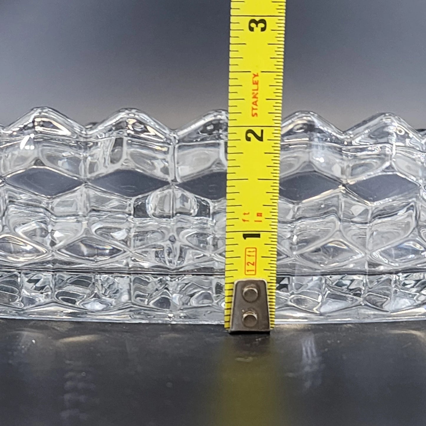 Fostoria American Oval Relish Dish Clear Glass 3-Part Cube Pattern 10.5" Vintage