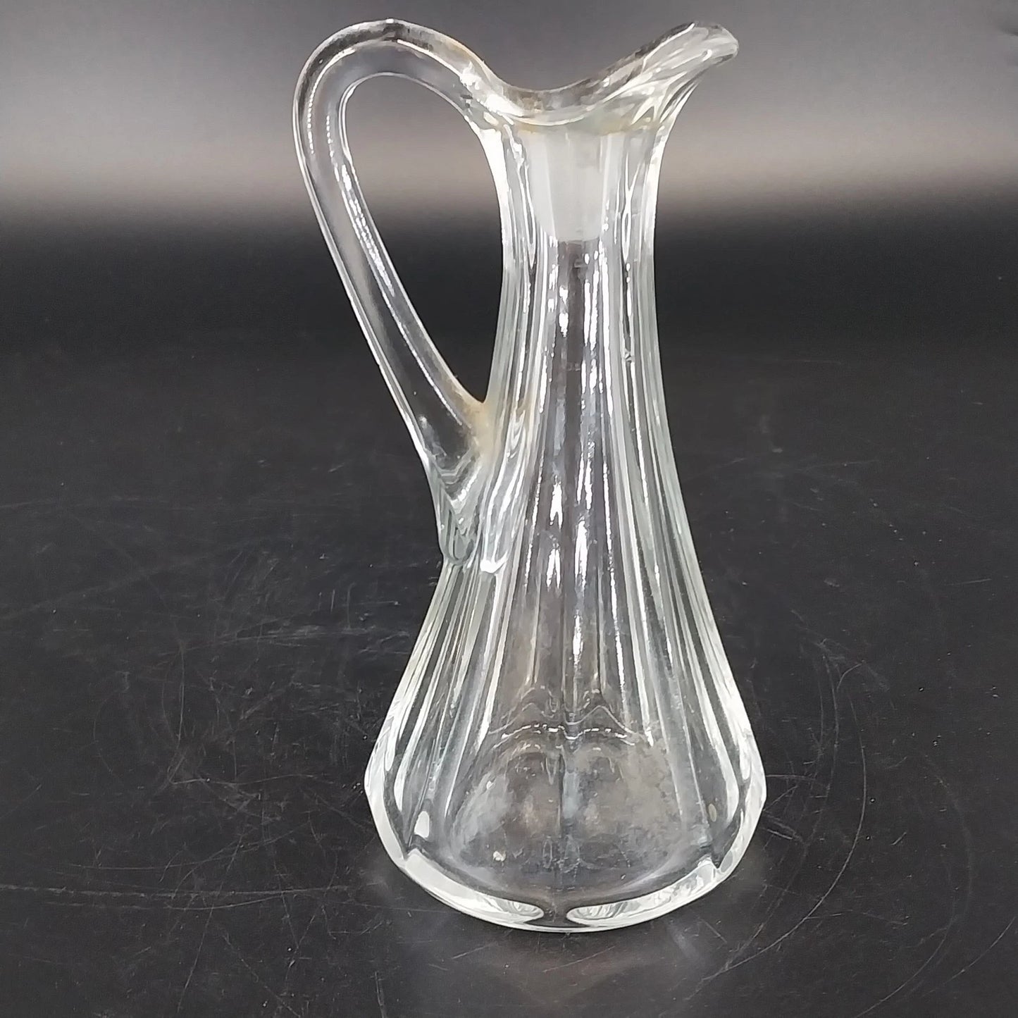 Clear Glass Cruet Bottle Ribbed Panels Stopper Oil Vinegar Decanter 7.25" Vtg
