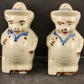 Smiley Farmer Pig Salt Pepper Shakers 1940's Shawnee Ceramic 3.5"h Vintage