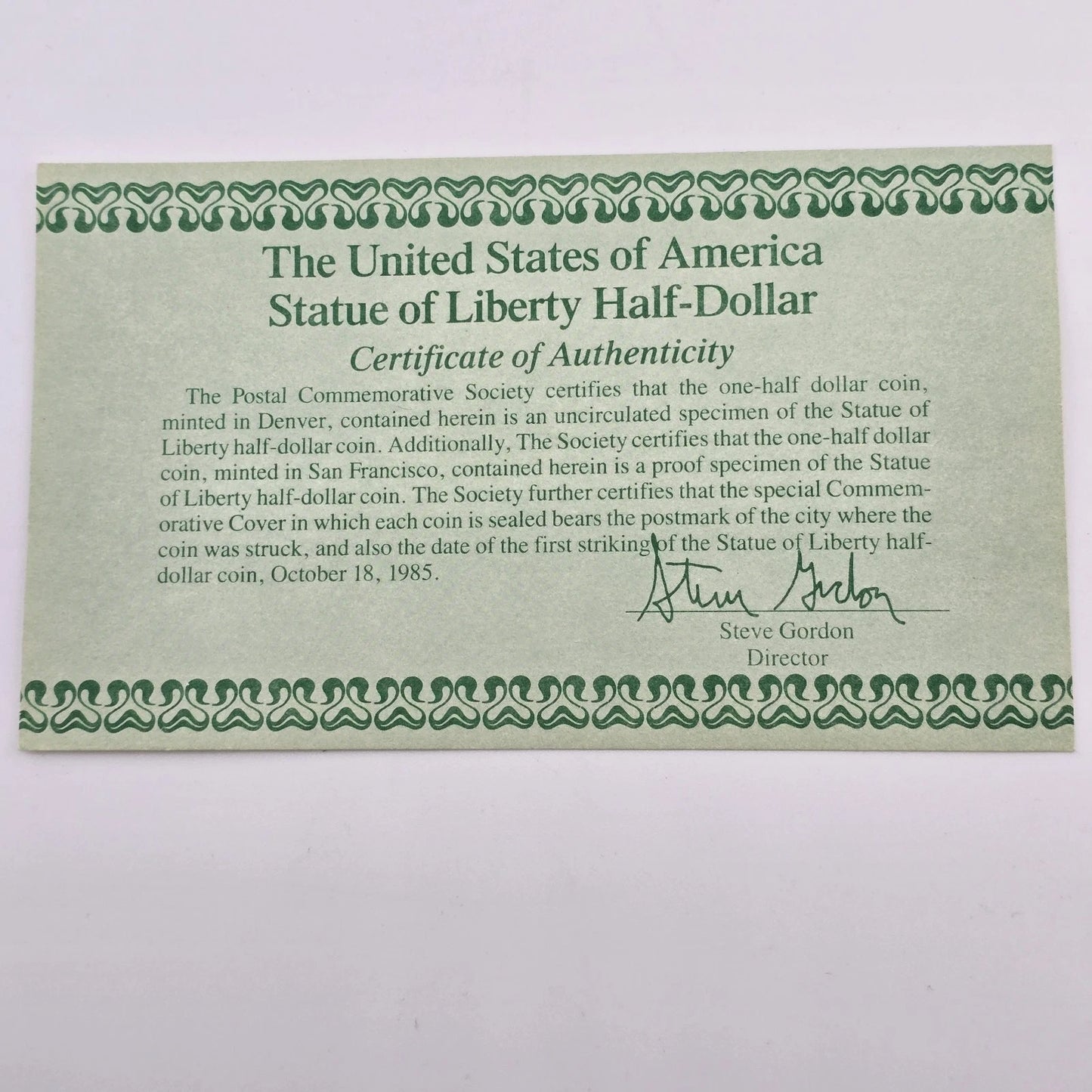 Statue of Liberty Silver Medal & First Day Stamp Set 1986 US Mint COA Centennial