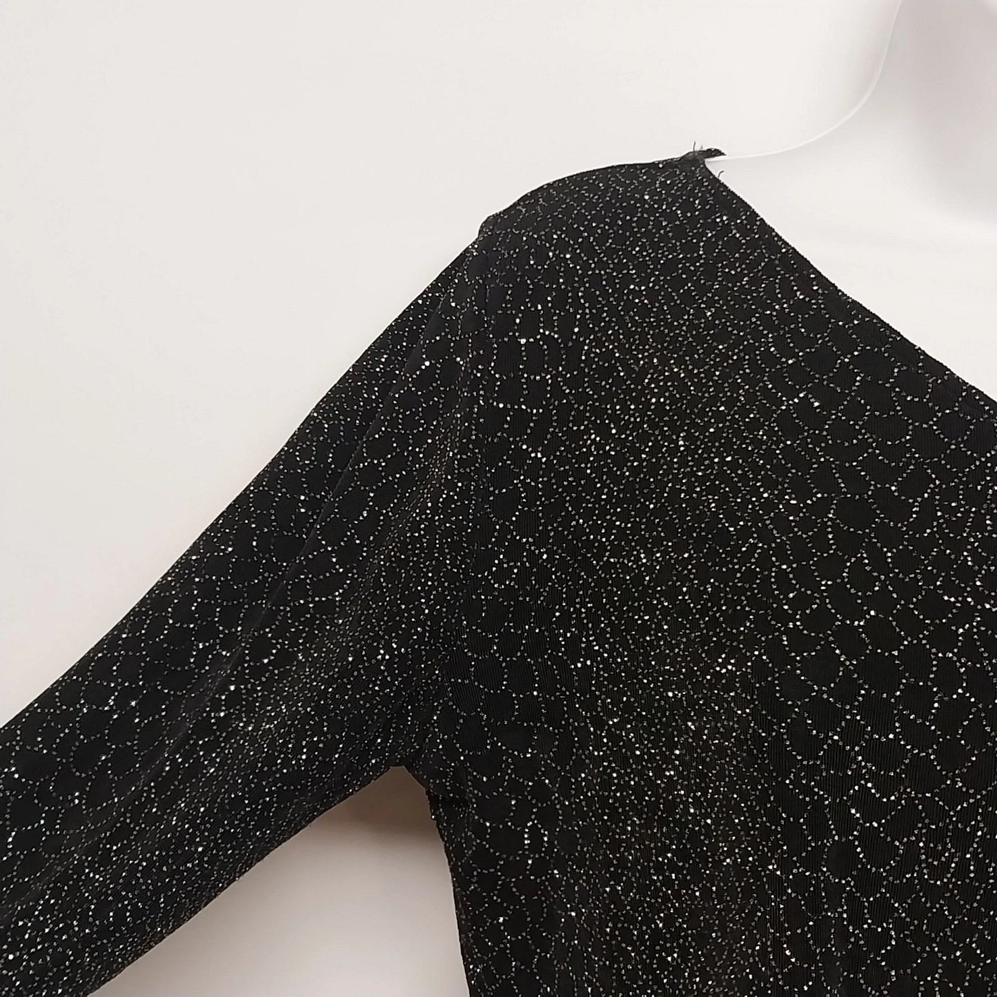 Claudia Richard Women's Black Silver Stud Glitter Top Large V-Neck Long Sleeve
