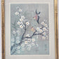 Birds Cherry Blossoms Chinese Silk Print Bamboo Framed Matted 13" x 17"