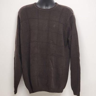 IZOD Sweater Brown Pullover Men's XLT Crewneck Cotton Long Sleeve Square Design