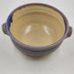 Handmade Pottery Bowl Art Studio Blue Purple Outer Yellow Inner Handled Signed
