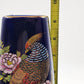 Kutani Interpur Peacocks Floral Vase Cobalt Blue & Gold Trim Japan 9.25”