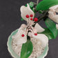 Chinese Glass Bonsai Tree in Celadon Pot 4" White Flowers Leaves & Red Berries