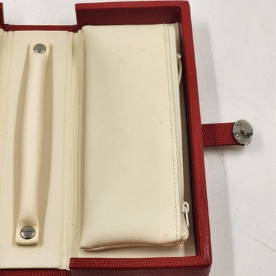 Hato Hasi Red Faux Leather Jewelry Travel Case Snap Closures Removable Pouches