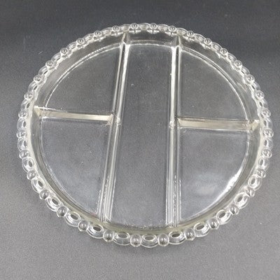 Condiment Dish Plate Divided Five Section Part Clear Glass Bubble Edge 11.25"