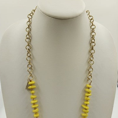 Plunder Alexandra Necklace Gold Tone Chain w Pale Yellow Beads & White Pendant