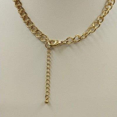 Gold Tone Chain with White Faceted Round & Teardrop Beaded Statement Necklace
