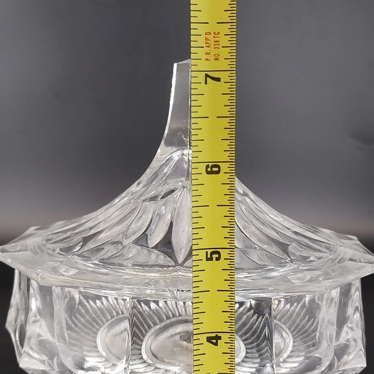 Heavy Glass Thumbprint Candy Dish Compote w Lid Silver Metal Base 7" Vintage