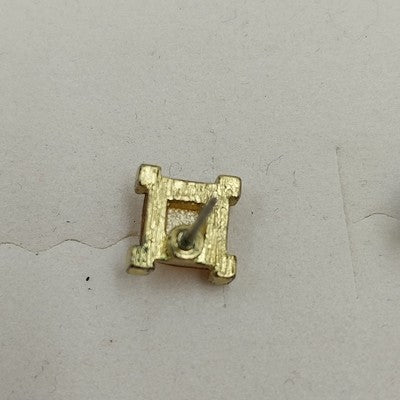 2 Pair Stud Earrings Gold Yellow & Silver Clear Purple Cube Stones