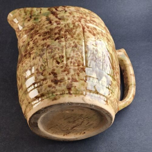 Beige & Brown Ceramic Spongeware Pitcher Morton Pottery Vintage Barrell Style