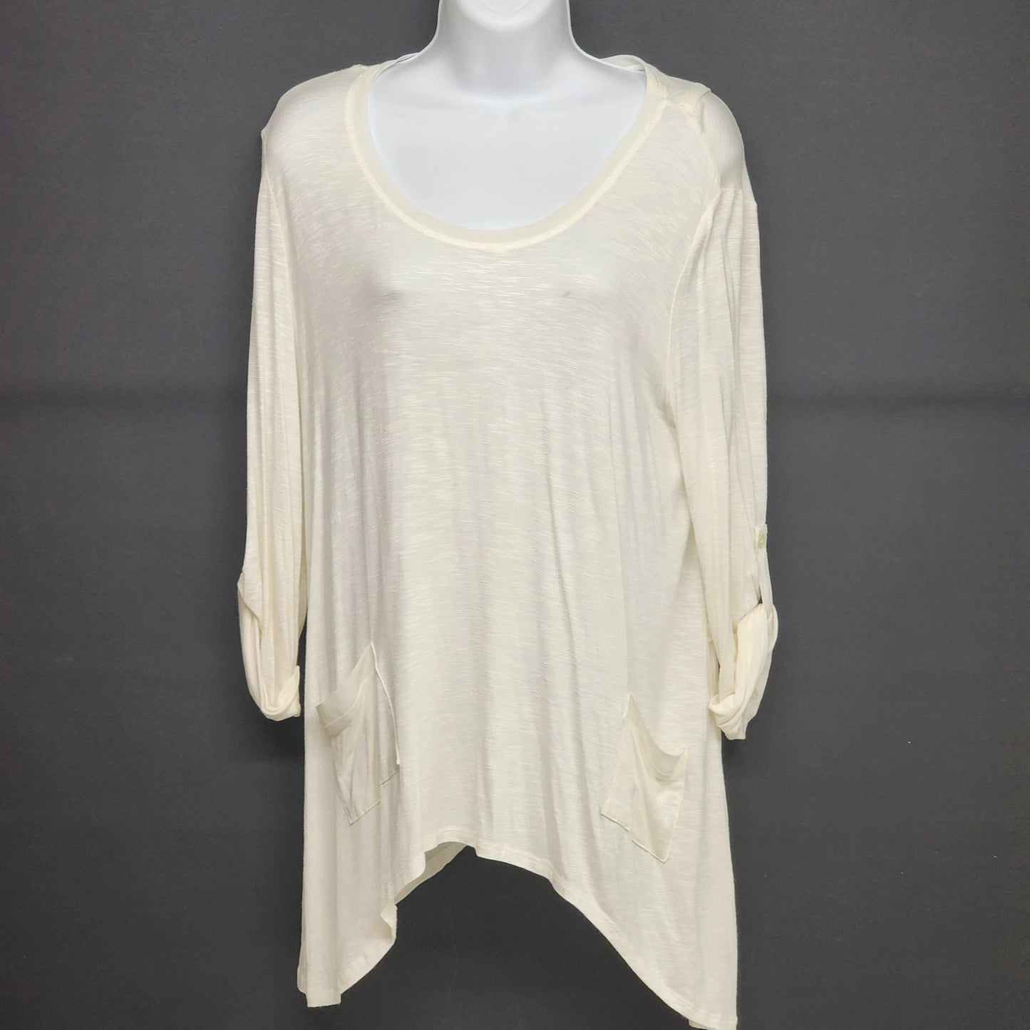 Pullover Tunic Top Chelsea & Theodore Women's Medium White Rayon Spandex Stretch