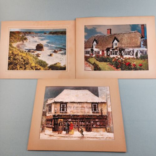 3 Foil Print Metallic Bay Cottage Dickens Shop 6" x 8" Print Vintage 1970s Matts