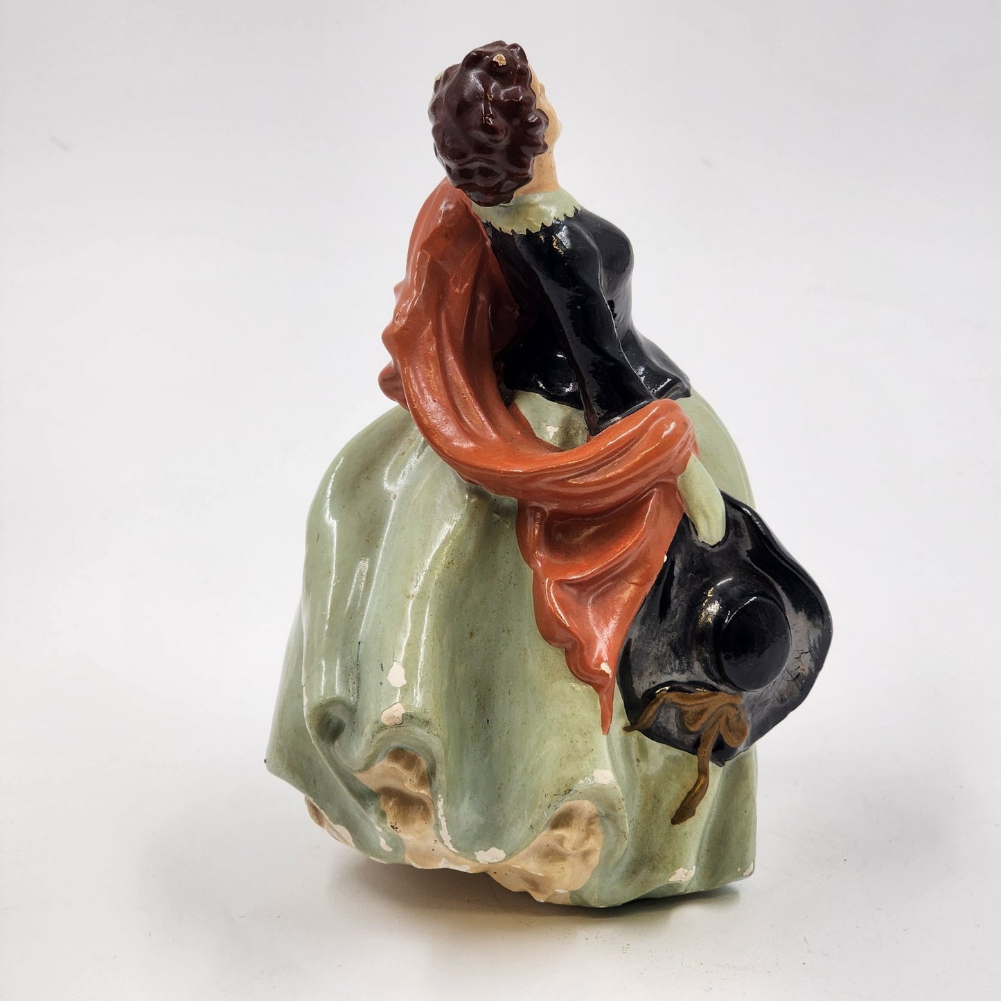 Chalkware Lady in Tex-Mex 19th Century Attire Black Top Green Skirt VTG