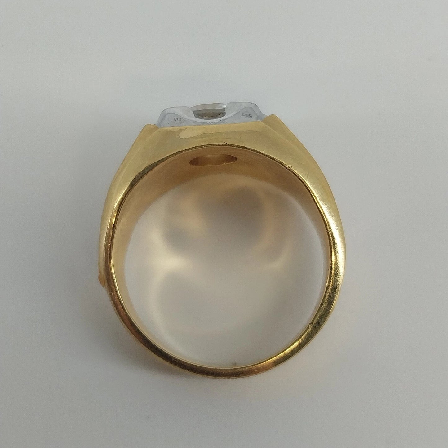 LIND Solitaire Ring 14K HGE CZ Gold Tone Men's Size 9 Statement Ring Vintage