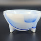 Akro Agate Blue & White Swirl Slag Glass Three Footed Bowl Marbled Cup 3.5" Vtg