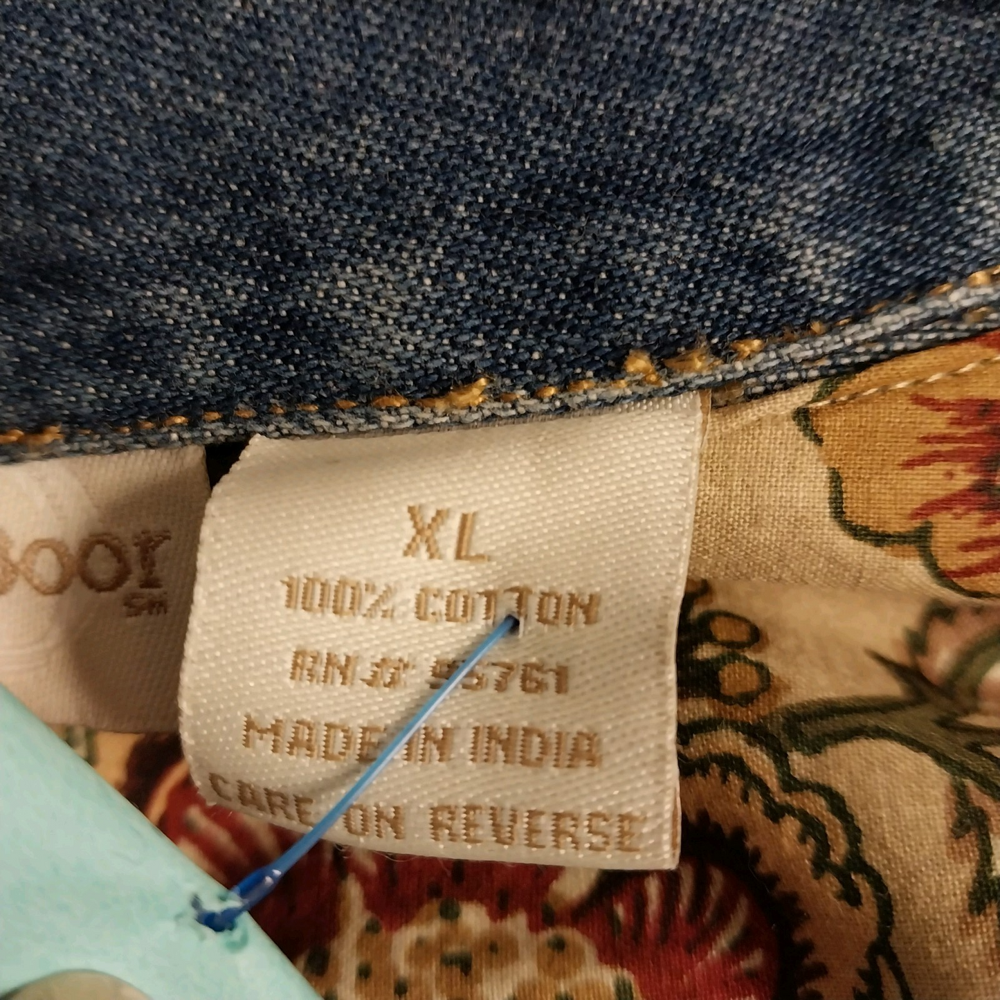 Country Door Blue Denim Jacket XL Floral Embroidery Wood Button Front Women's