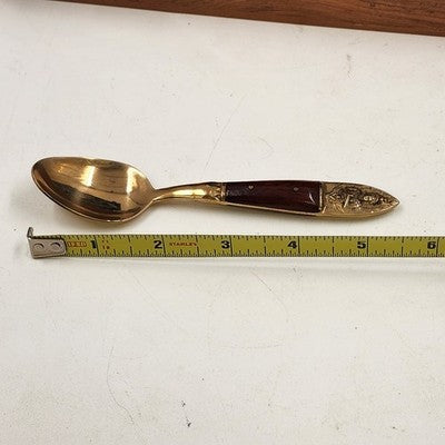 Dessert Flatware Set Nickel Bronze & Teakwood James Thailand 19 Pc Broken Server