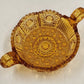 Amberina Cut Glass Nappy Bowl Hobstar Pattern 2 Handles Sawtooth Edge 8.75"