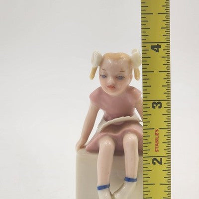 Rare Lenox Girl Twin Figurine – Vintage 4" Sitting Girl in Pink Dress with White Bows